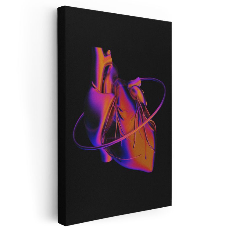 Kalp Ritmi - Neon Anatomik Kalp ve Enerji Halkası Kanvas Tablo
