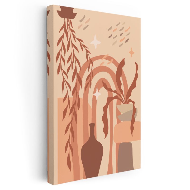 Bohem Harmoni - Minimalist Bitkiler ve Geometrik Formlar Kanvas Tablo