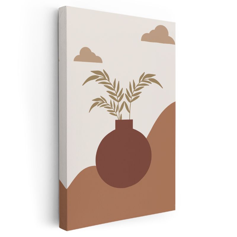 Zen Dengesi - Stilize Vazo ve Yapraklar Kompozisyonu Kanvas Tablo