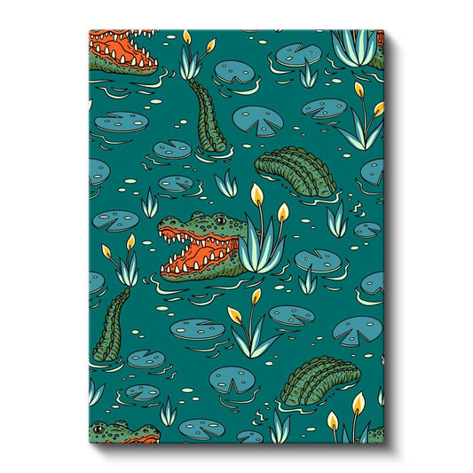 Bataklık Masalı - Timsah ve Nilüfer Desenleri Kanvas Tablo