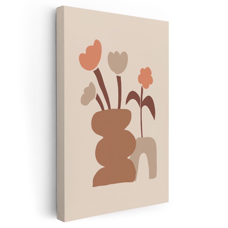 Minimalist Çiçekler - Toprak Tonlarında Geometrik Vazo Kanvas Tablo