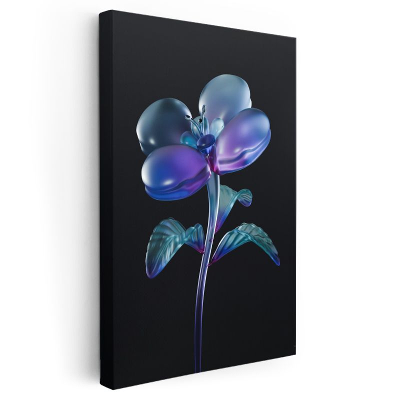 Kristal Çiçek - Holografik Cam Efektli Mavi Mor Kanvas Tablo