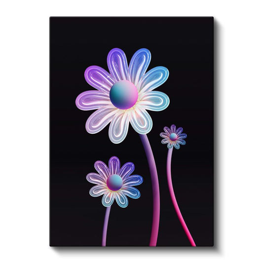 Neon Papatyalar - Parlak Işıltılı Çiçek Desenleri Kanvas Tablo