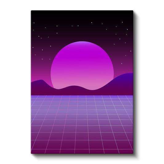 Retro Geleceğin Ufku - Mor Pembe Geometrik Perspektif Kanvas Tablo