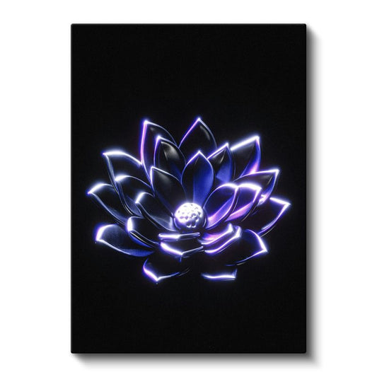 Neon Lotus - Işıklı Çiçek Silüeti Kanvas Tablo