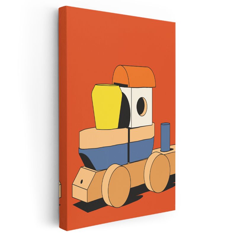 Geometrik Lokomotif - Minimalist Çocukluk Anıları Kanvas Tablo