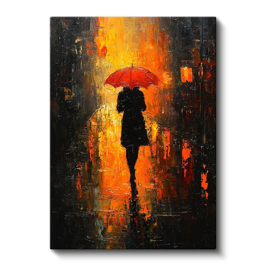 Kırmızı Şemsiye - Dramatik Siluet Ekspresyonizmi Kanvas Tablo