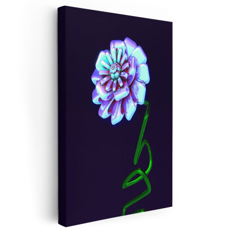 Neon Çiçek - Parlak Dijital Flora Kanvas Tablo