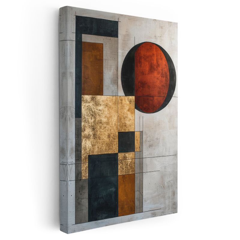 Geometrik Denge - Kırmızı Daire ve Kareler Kompozisyonu Kanvas Tablo