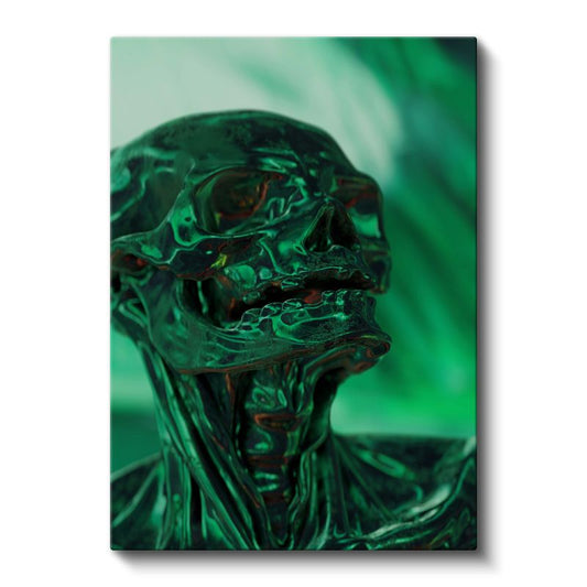 Zümrüt Kafatası - Metalik Yeşil Heykel Sanatı Kanvas Tablo