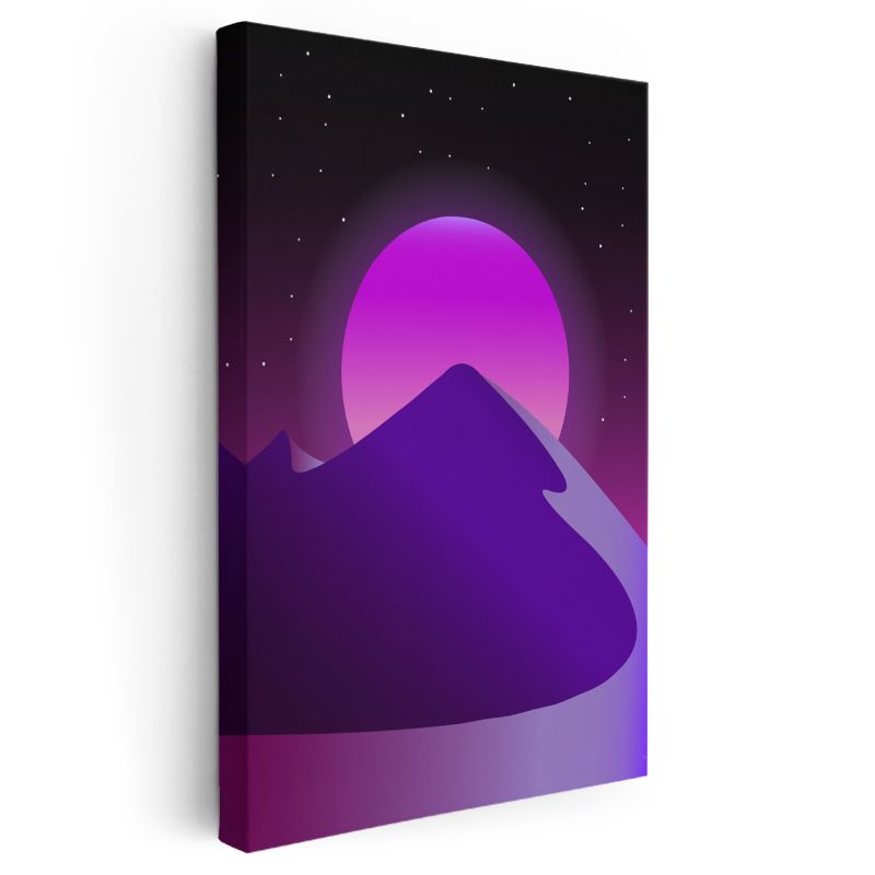 Gece Dağları - Mor Tonlarda Retrowave Manzara Kanvas Tablo