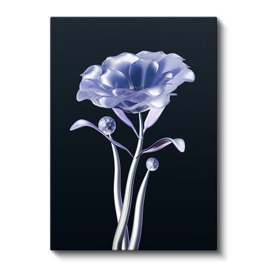 Metalik Çiçek - Zarif Gümüş Tonlarında Dijital Flora Kanvas Tablo