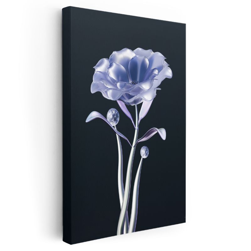 Metalik Çiçek - Zarif Gümüş Tonlarında Dijital Flora Kanvas Tablo