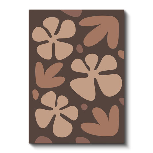 Organik Formlar - Kahverengi Tonlarda Çiçek Desenleri Kanvas Tablo