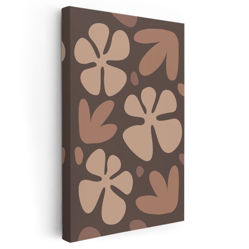 Organik Formlar - Kahverengi Tonlarda Çiçek Desenleri Kanvas Tablo