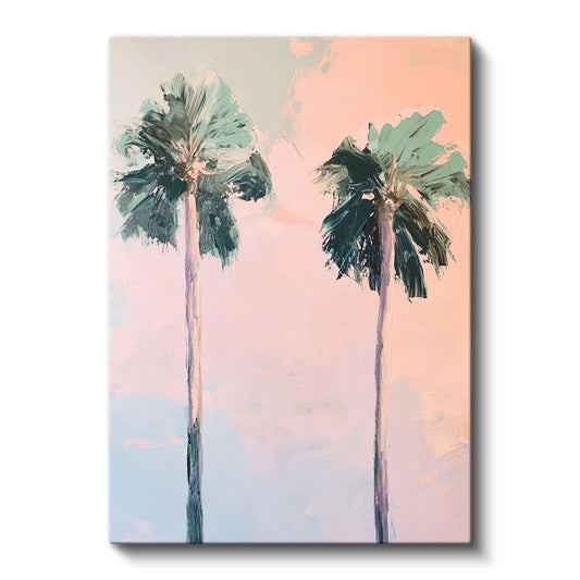 Palmiye Siluetleri - Pastel Gökyüzü Altında Kanvas Tablo