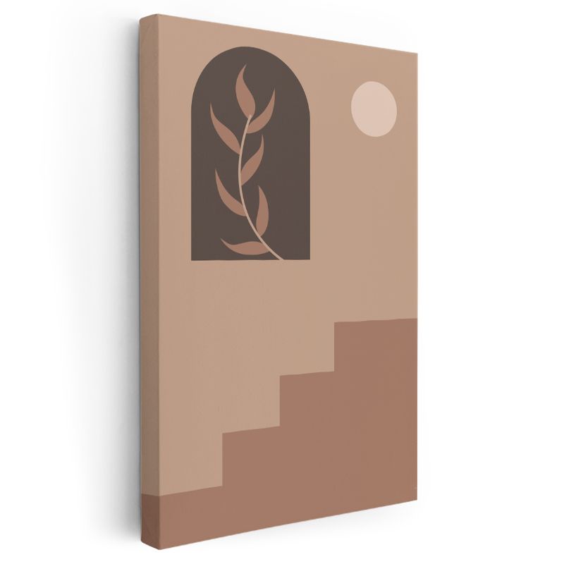 Mimari Sadelik - Yaprak Motifli Geometrik Kanvas Tablo