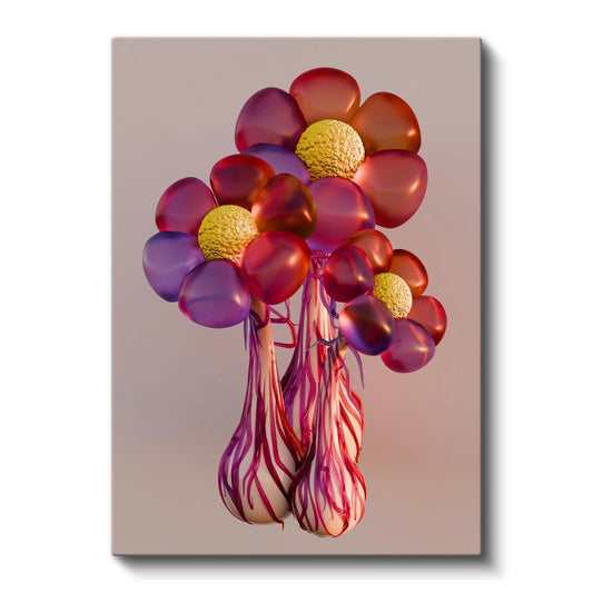 Cam Çiçekler - Parlak Renkli 3D Kompozisyon Kanvas Tablo