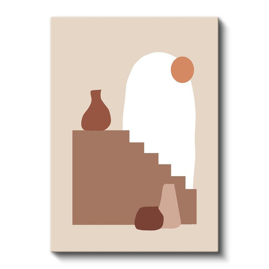 Geometrik Denge - Minimalist Kahverengi Şekiller Kanvas Tablo