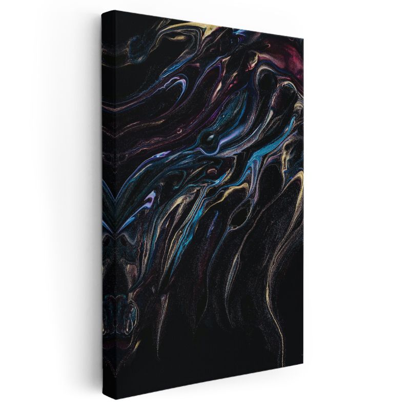 Gece Akışı - Koyu Zeminde Renkli Dalgalar Kanvas Tablo