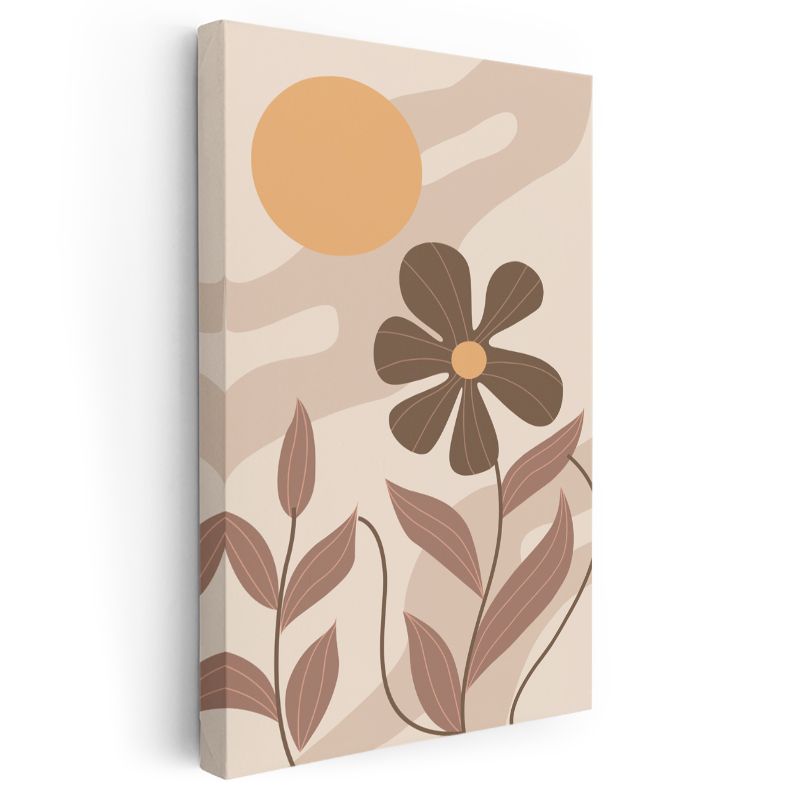 Bohem Çiçek - Sıcak Tonlarda Minimalist Botanik Kanvas Tablo