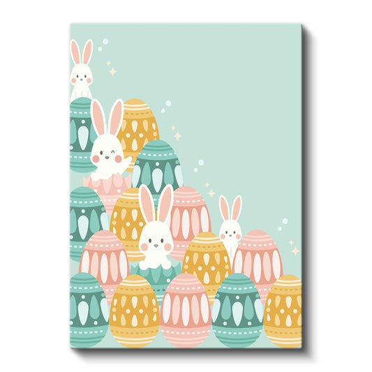 Pastel Tavşanlar - Sevimli Vektörel Paskalya Kanvas Tablo