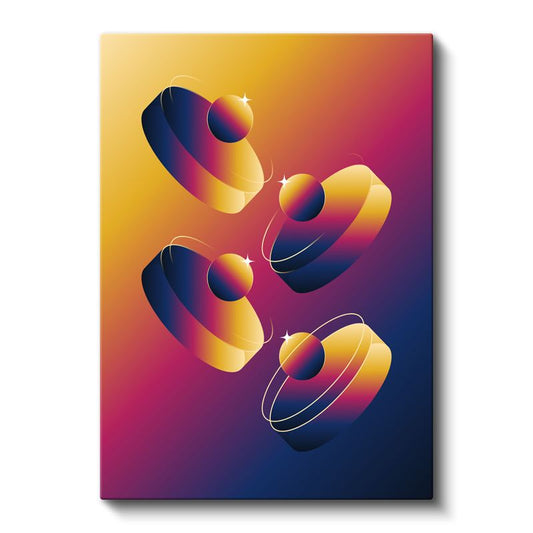 Kozmik Denge - Renkli Gezegenler ve Halkalar Kanvas Tablo