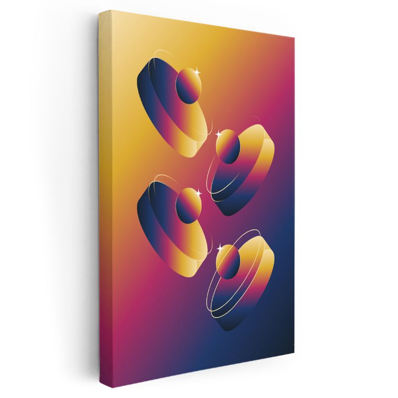 Kozmik Denge - Renkli Gezegenler ve Halkalar Kanvas Tablo