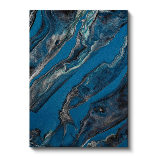 Mavi Akış - Gümüş Dalgalar Soyut Mermer Desen Kanvas Tablo