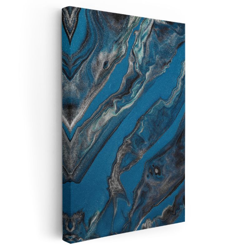 Mavi Akış - Gümüş Dalgalar Soyut Mermer Desen Kanvas Tablo