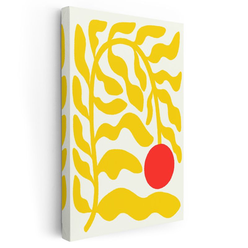 Sarı Dalgalar - Minimalist Kırmızı Daire Kanvas Tablo