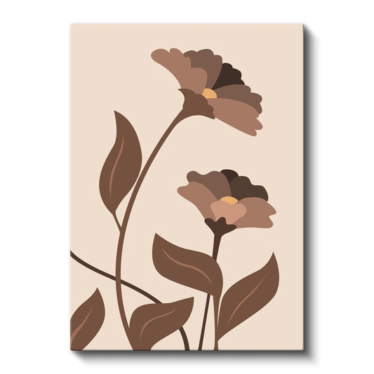 Kahverengi Çiçekler - Minimalist Botanik İllüstrasyon Kanvas Tablo