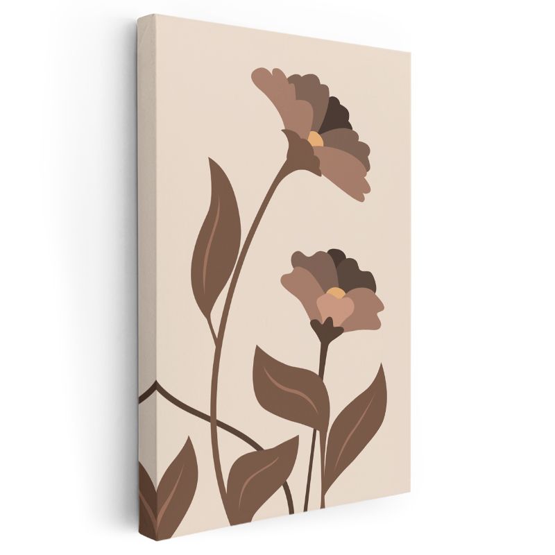 Kahverengi Çiçekler - Minimalist Botanik İllüstrasyon Kanvas Tablo
