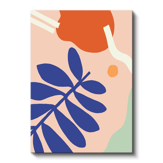 Mavi Yaprak - Geometrik Renk Blokları Kanvas Tablo