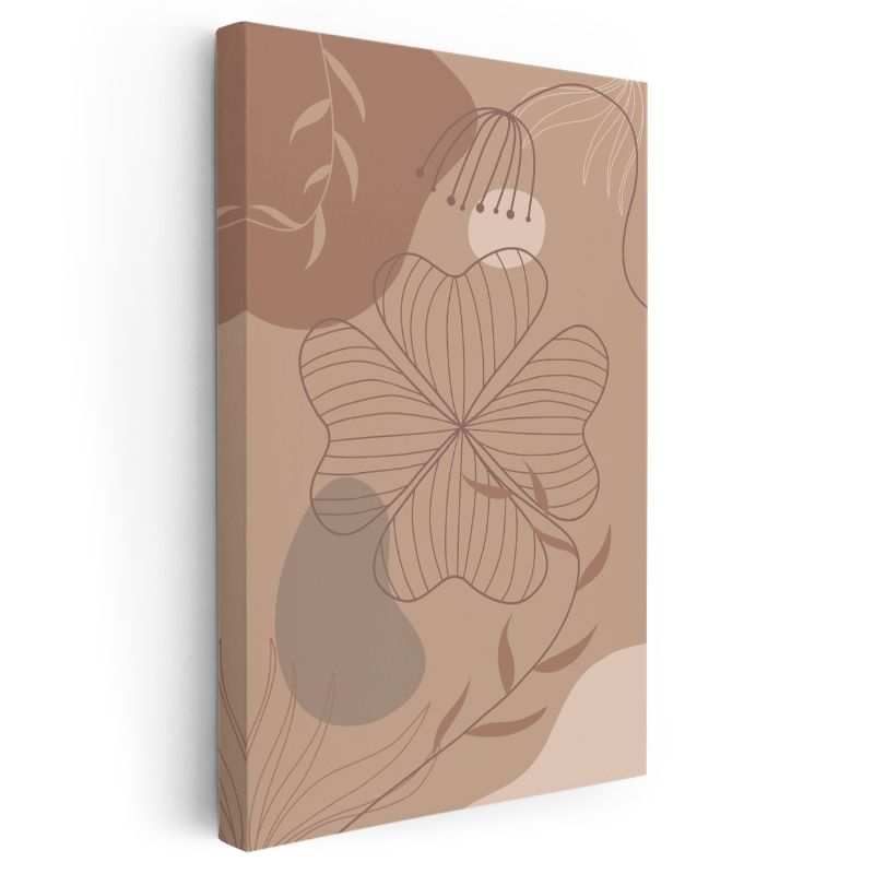 Çizgisel Botanik - Bej Tonları Minimalist Çiçek Kanvas Tablo