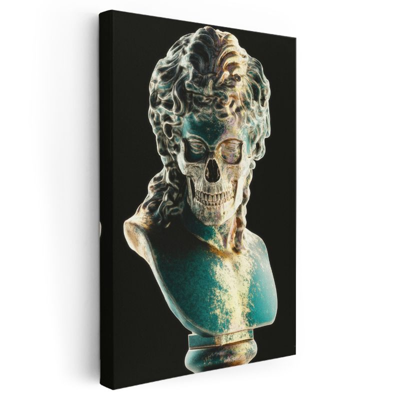 Antik Metamorfoz - Turkuaz Detaylı Sanatsal Büst Kanvas Tablo