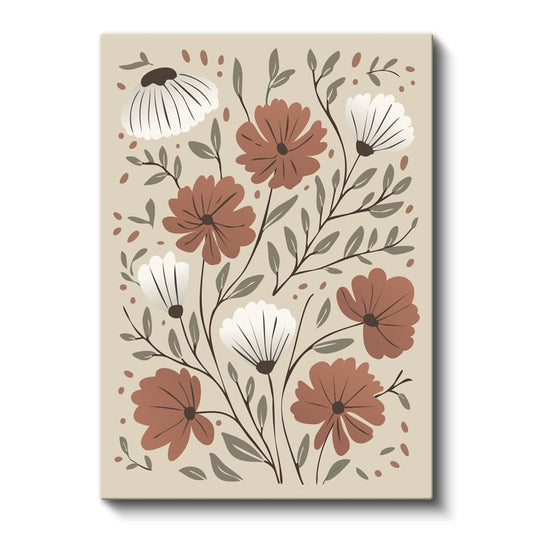 Botanik Harmoni - Stilize Edilmiş Çiçek Desenleri Kanvas Tablo