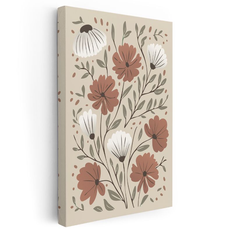 Botanik Harmoni - Stilize Edilmiş Çiçek Desenleri Kanvas Tablo