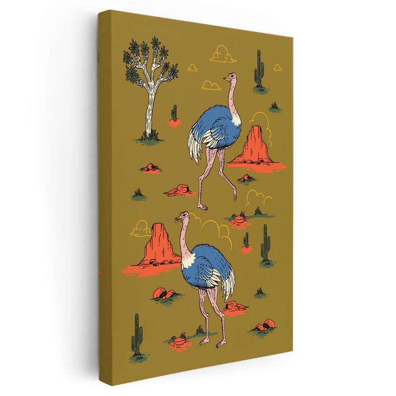 Çöl Devekuşları - Hardal Sarısı Vahşi Doğa Kanvas Tablo