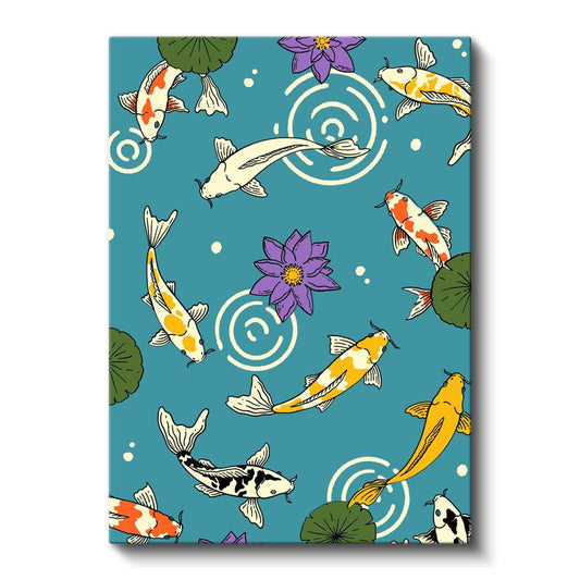 Japon Koi Balıkları - Turkuaz Nilüfer Gölü Kanvas Tablo