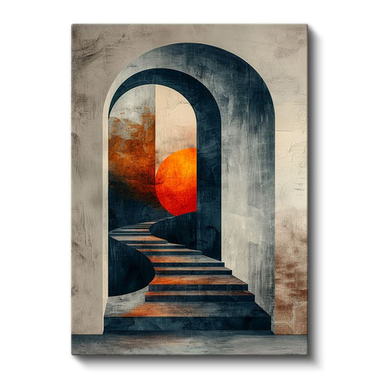 Mistik Geçit - Turuncu Güneş ve Merdivenler Kanvas Tablo