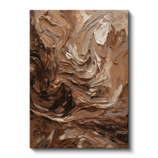 Dokusal Soyut - Kahverengi Tonlarında Spatula Tekniği Kanvas Tablo