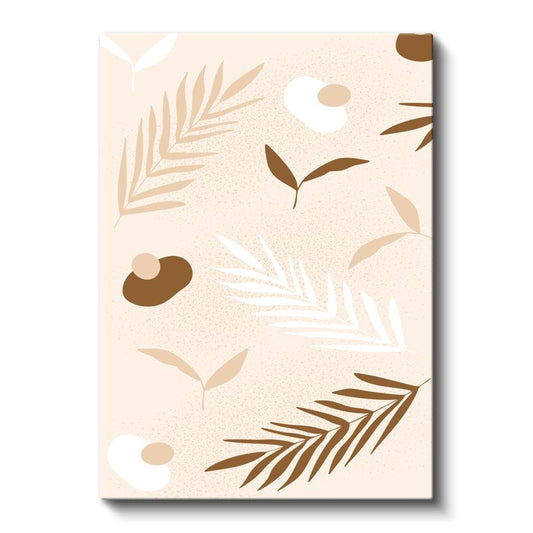 Botanik Minimalizm - Bej Tonlarında Yaprak Desenleri Kanvas Tablo