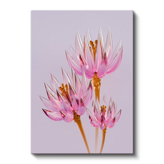 Kristal Çiçekler - Pembe Cam Efektli Dijital Sanat Kanvas Tablo