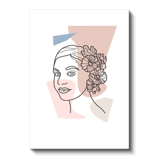 Çiçekli Portre - Minimalist Kadın Yüzü Kanvas Tablo