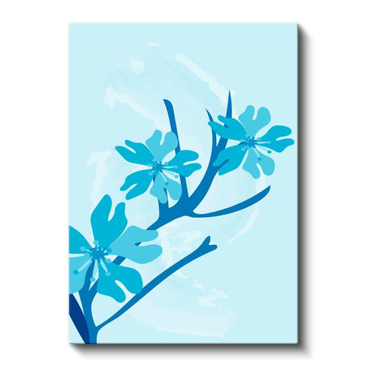 Mavi Çiçek Dalları - Turkuaz Tonlarında Estetik Bitki Siluetleri Kanvas Tablo