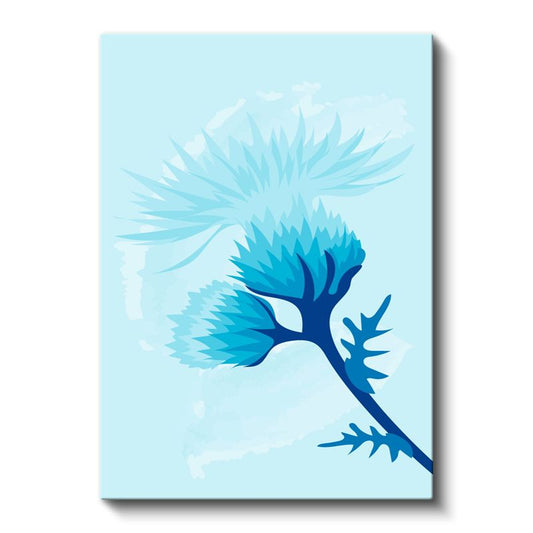 Mavi Devedikeni - Turkuaz Tonlarında Zarif Dikenli Çiçek Kanvas Tablo