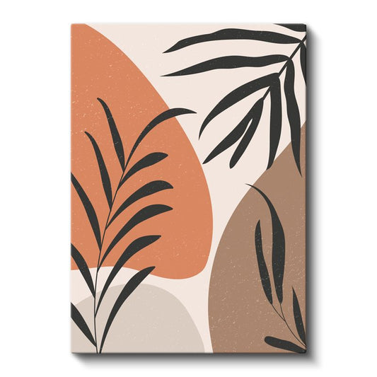 Tropik Yapraklar - Turuncu Geometrik Formlarla Soyut Tasarım Kanvas Tablo