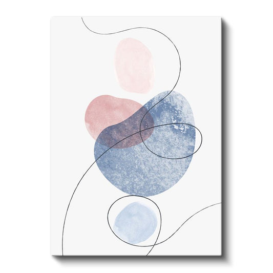 Soyut Akışkanlık - Pastel Mavi Pembe Çemberler Kanvas Tablo