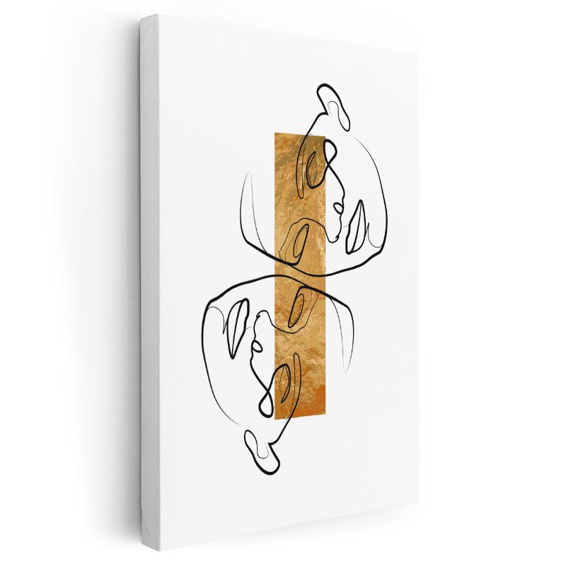 Soyut Portre - Altın Çizgi ve Minimalist Yüz İfadesi Kanvas Tablo